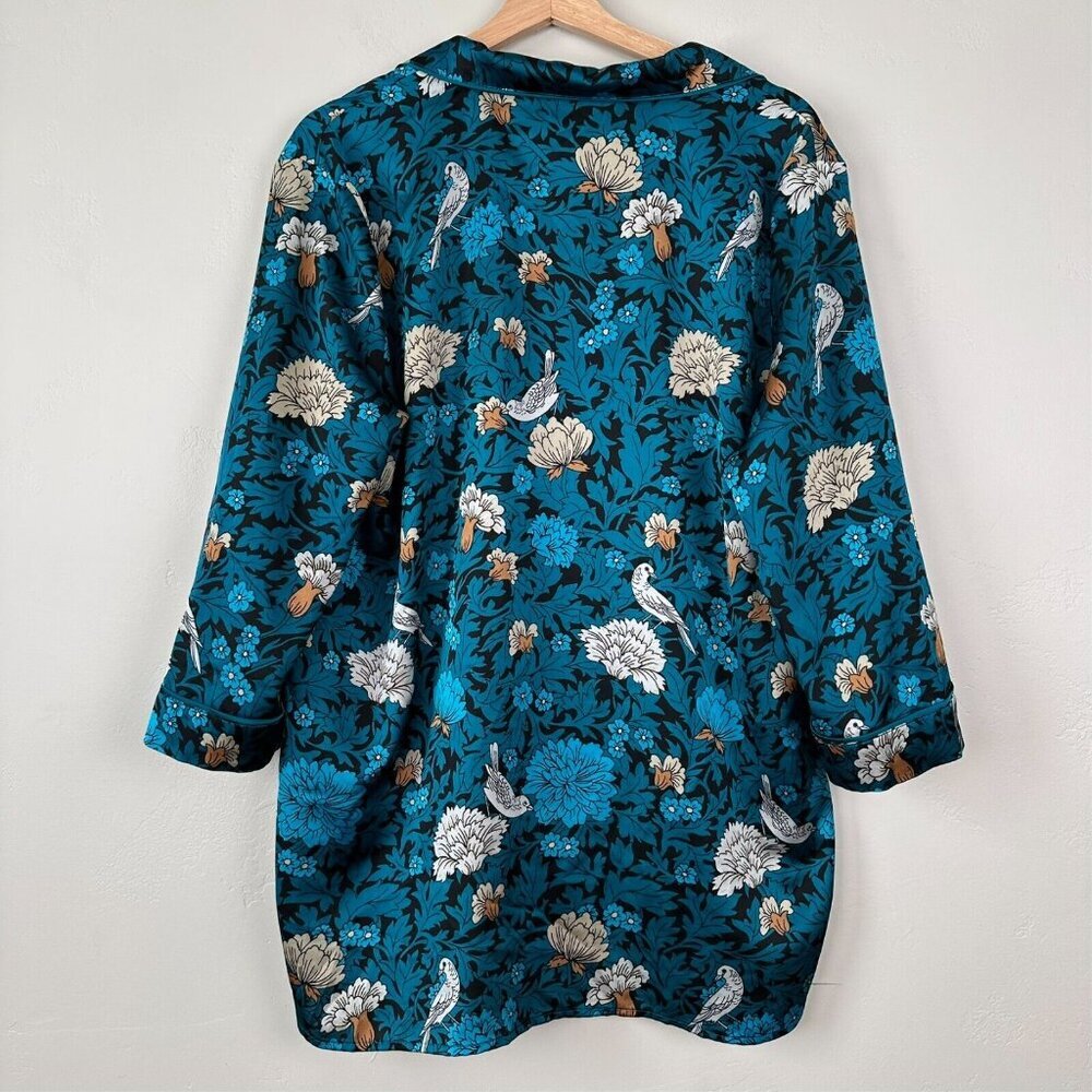 Ann Taylor Pajama Women L Blue Floral & Bird Pajama Top Pant Set Sleep - Picture 6 of 16